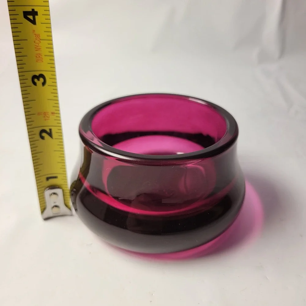 IKEA Strengnes Glass Votive Candle Holder Magenta Purple Heavy Round Bowl